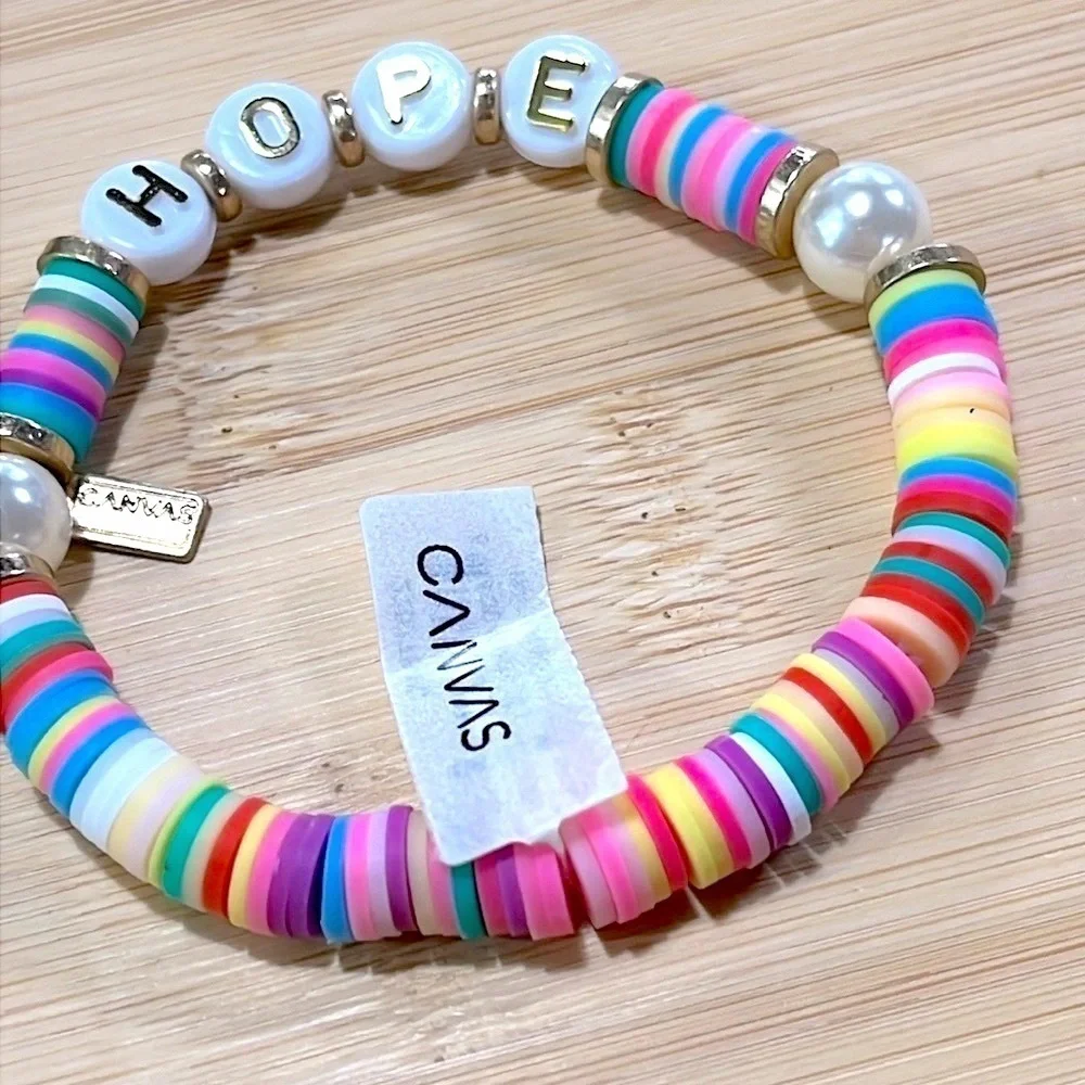 Brand New Canvas Multicolored Beaded Friendship Bracelet “HOPE” Stretch Colorful